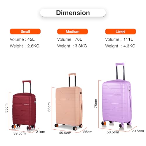 Image of Nasher Miles Paris Hard-Sided Polypropylene Luggage Set of 3 | 55cm, 65cm & 75cm | 8 Wheels Double Spinner Small, Medium & Large Trolley Bag for Travel | Suitcase (Multicolor)