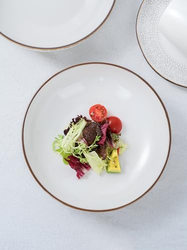 Famiware 8.7" White Circle Ceramic Dinner & Salad Bowls Set of 4, Microwave & Dishwasher Safe