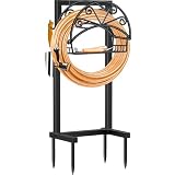 TomCare Soporte para manguera de jardín mejorado con cesta de almacenamiento, organizador de