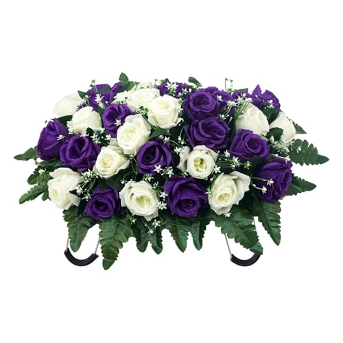 Saddle Flowers for Cemetery Headstones, Gravestone Saddle Flowers, Artificial Silk Rose Cemetery Decorations, Memorial Flower for Outdoor Tombstone Headstones Decorations image 7