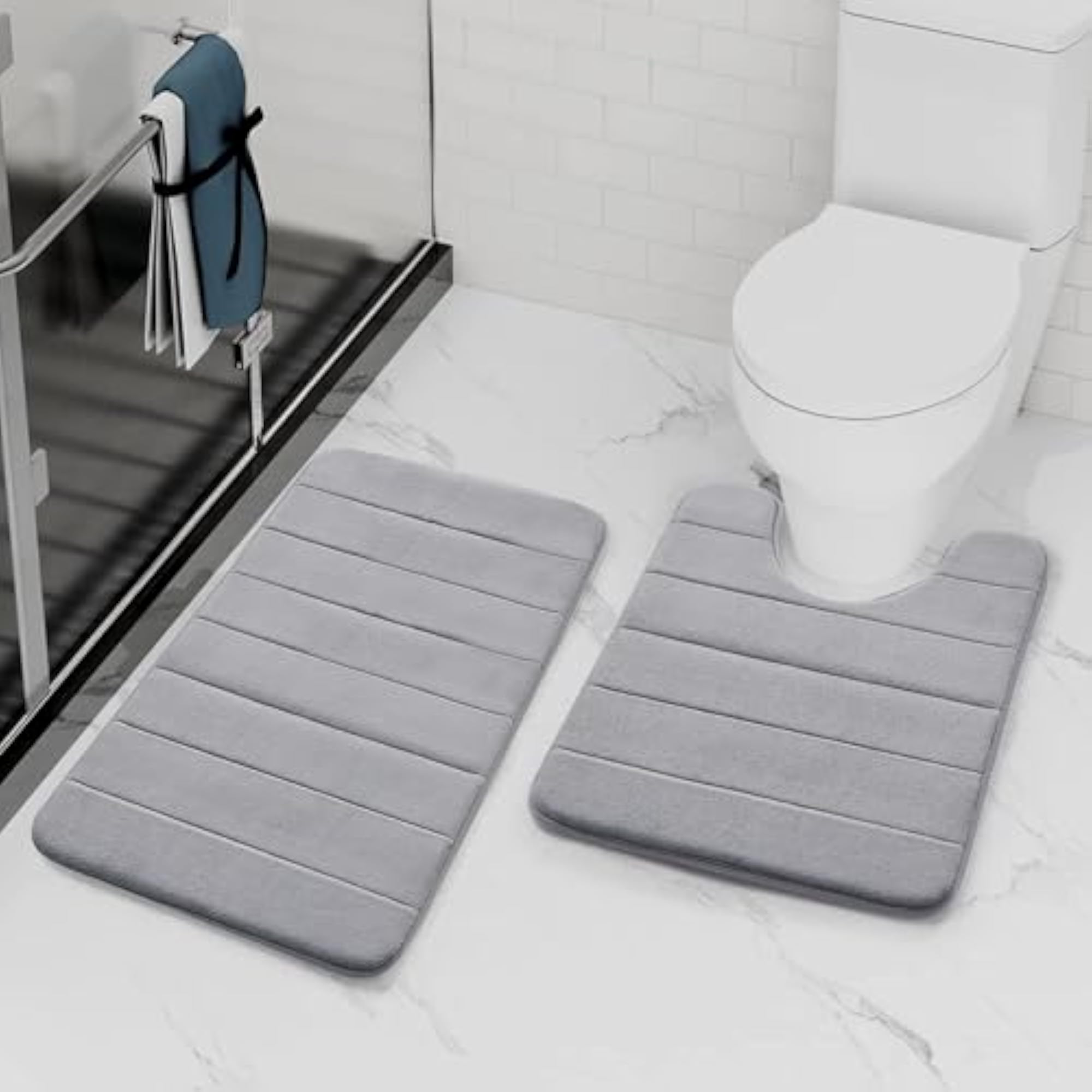 2 Piece Memory Foam Bath Mat Set, U-Shaped Rugs
