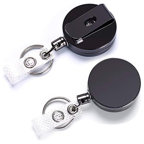 2 Pcs Retractable Badge Holder Reel, Durable Metal Retractable Keyring Key Chain, Heavy Duty Zinc Alloy Badge Holder Lanyard Reel with Belt Clip Extendable 23.6'' Steel Wire Rope, for ID Name Card Key Cover