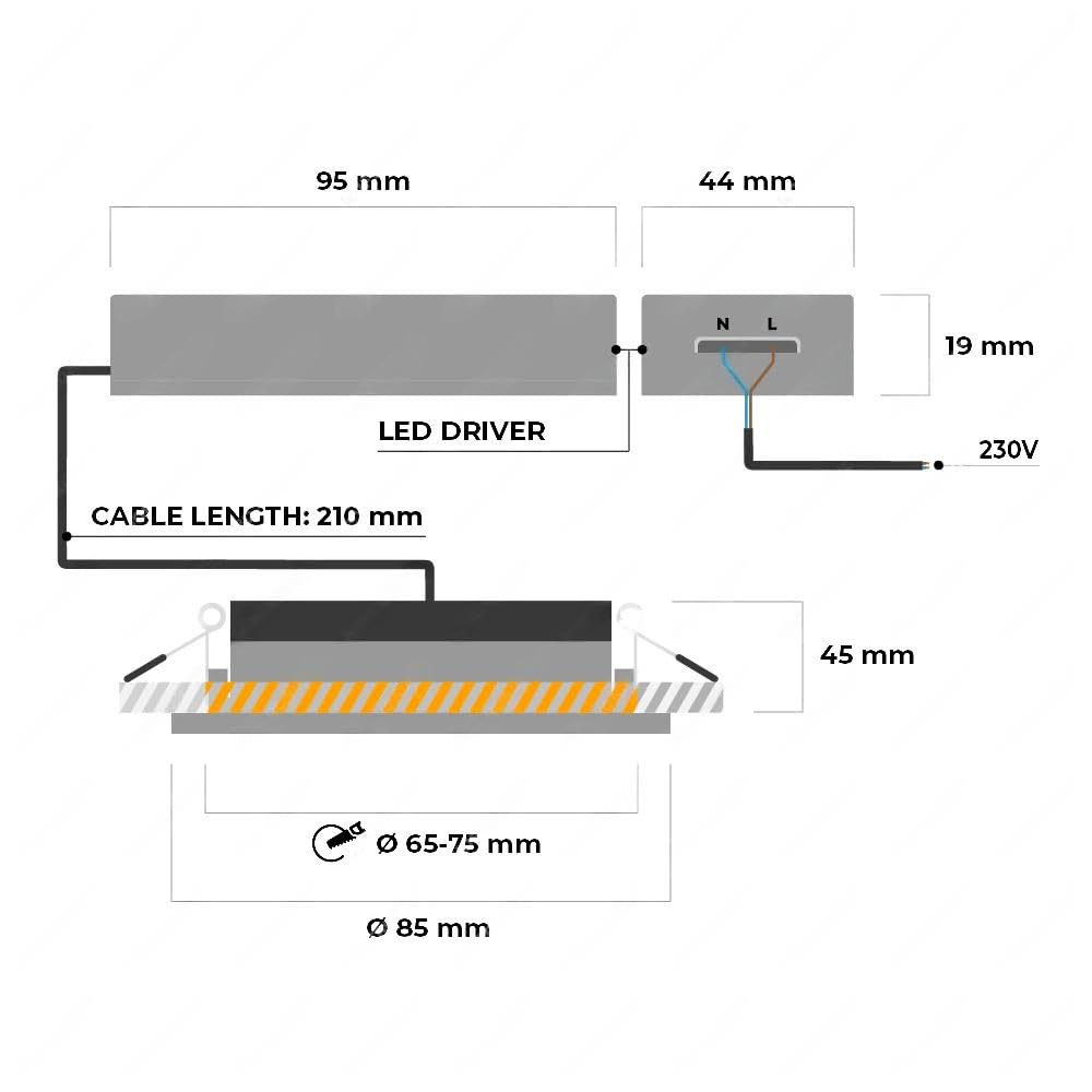 HOFTRONIC 10er Venezia - LED Einbaustrahler Flach 68mm Schwarz - IP65 Wasserdicht, Spots Badezimmer, Küche und Wohnzimmer - 2700K Extra Warmweiß - Einbautiefe 45mm
