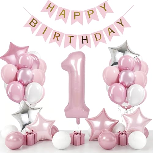 Ballon rose chiffre 1 pour fêter le premier anniversaire de votre petite princesse