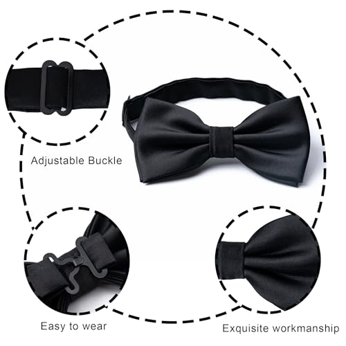 Aegero Mens Solid Color Double Fold Pre-tied Bow Tie and Pocket Square Cufflinks Set Formal Tuxedo Bowties for Wedding Party(Black)