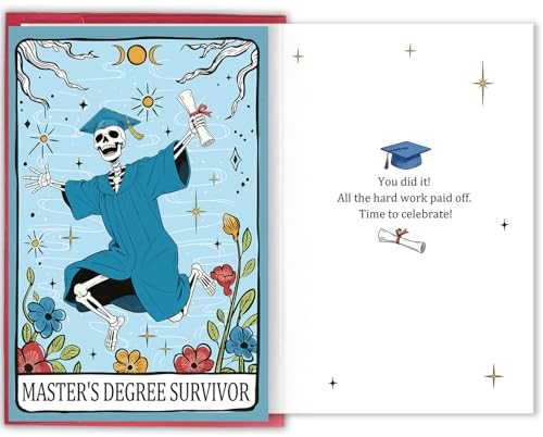 Bablira Funny Master's Degree Graduation Card, Master's Degree Survivor Card with Skeleton Design,...