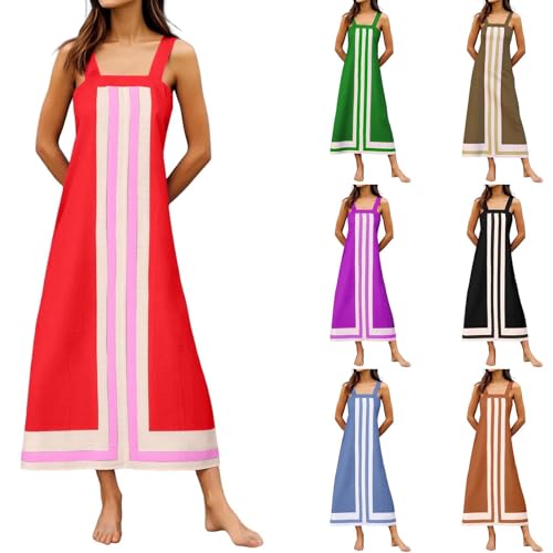 Vestido de verano informal largo que evita el calor y estiliza con rayas boho 2