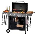 Royal Gourmet GL4001 4-Burner Gas Grill with Pegboard, 500 Sq. In. Cooking Area, 26,000 BTU, Foldable Side Shelves with Hooks, Ideal for Backyard and Patio, Black & Cool Gray