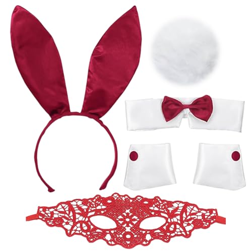 HDGSAFD Disfraz De Conejito De 5 Piezas Y Máscara para Ojos De Encaje De 1 Pieza, Accesorios De Juego De Roles, Accesorios De Mascaradas, Accesorios De Disfraces.