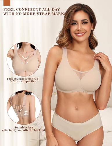PoseFree Wireless Bras for Women Full Coverage No Underwire Supportive Seamless Back Fat Smoothing Padded Push Up Bra2