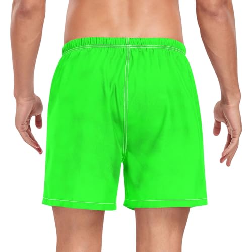 ATTX Neon Green Solid Color Mens Swim Trunks with Compression Liner 4.7" Inseam Quick Dry Lightweight Beach Pants #3132