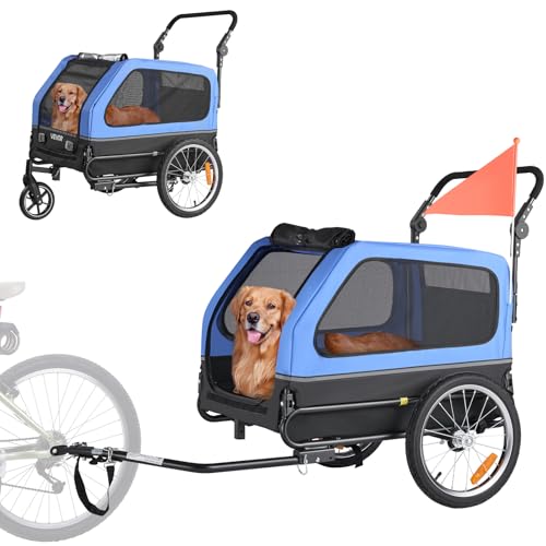 VEVOR Hundeanhänger, bis zu 40 kg, 2-in-1-Fahrradanhänger für kleine und große Hunde, klappbarer Rahmen mit Rädern, universelle Fahrradkupplung, inkl. Flagge, interne Leine, 1380x755x800 mm