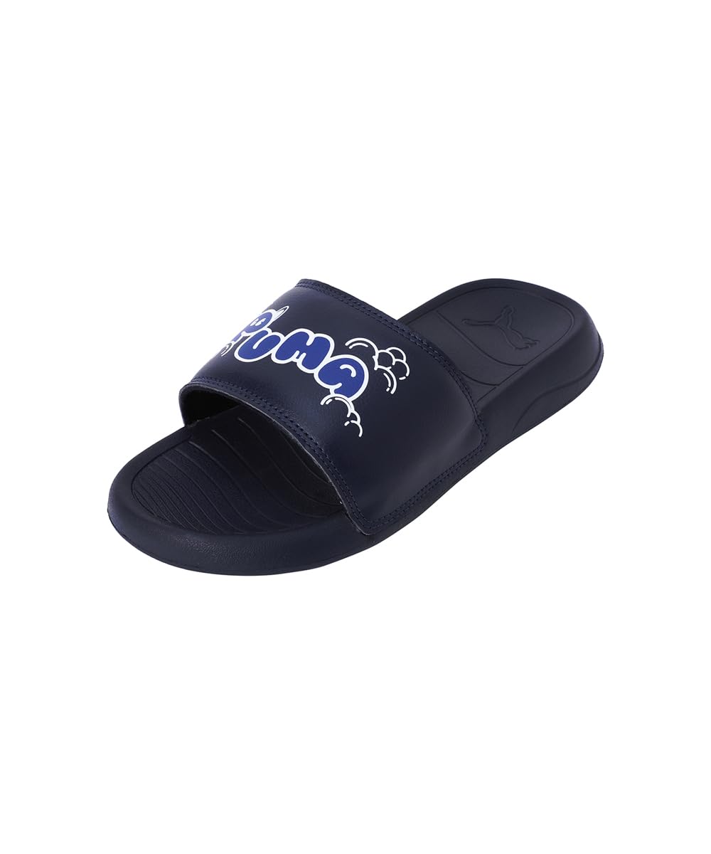 Puma, Unisex-Kid, Popcat 20 JR V3, Navy-Yellow Sizzle-White, Slide, 6UK, (40307501)