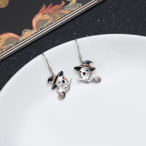 Halloween Earrings for Women 925 Sterling Silver Bat/Ghost/Pumpkin Halloween Dangle Drop Earrings Holiday Party Accessories Fashion Jewelry for Women2