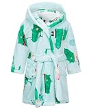 FEOYA Kinder Morgenmantel mit Kapuze Flanell Langarm Cartoon Print Kinder Nachtwäsche Robe mit Tasche Grün Krokodil 2 Jahren