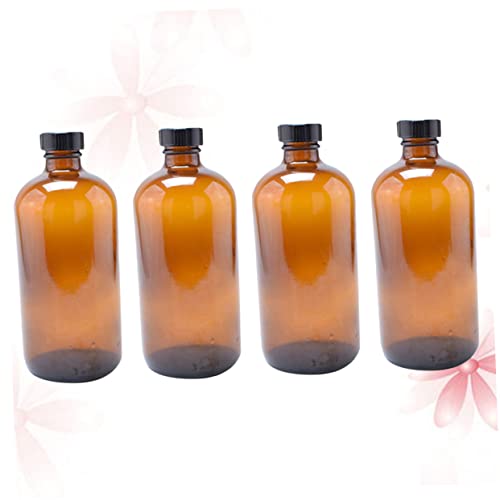 COSMEVIVI Glass Bottles for Juice Refillable Boston Round Bottles with Caps 4 Pack