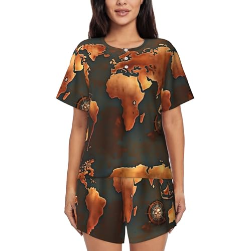 Pyjama femme original carte du monde rouille à offrir en cadeau