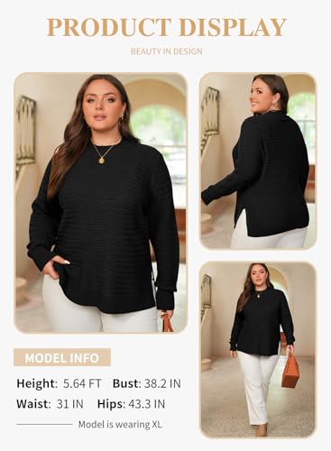 Eytino Womens Plus Size Sweater Long Sleeve Crewneck Knit Side Slit 2025 Fall Fashion Pullover Tops(1X-5X)3