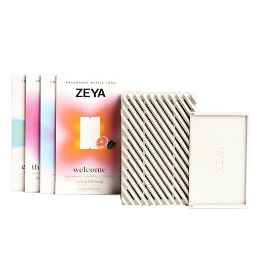ZEYA - Sampler Bundle - White Portable Fragrance Diffuser for Bedroom Bathroom Home Office Dorm Room & Car Use - 4 Refill Cards