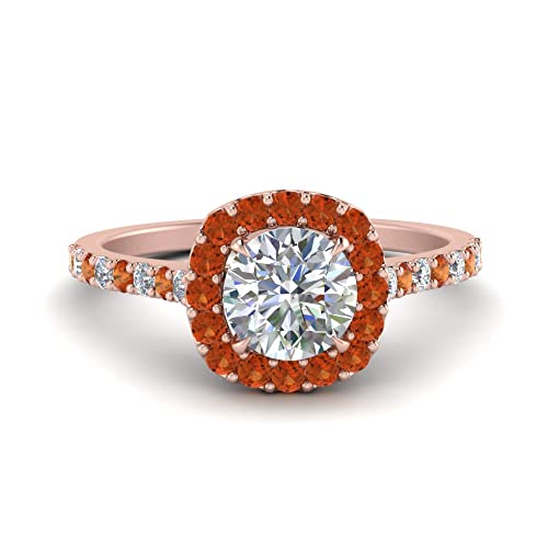Image of Choose Your Gemstone Round Diamond CZ Square Halo Ring Rose Gold Plated Round Shape Petite Engagement Rings Matching Jewelry Wedding Jewelry Easy to Wear Gifts US Size 4 to 12