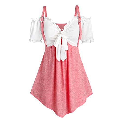Blusas y tops, para mujer, talla grande, color sólido, vendaje de manga corta, hombros descubiertos, blusas para mujer elegantes (rosa 3XL)
