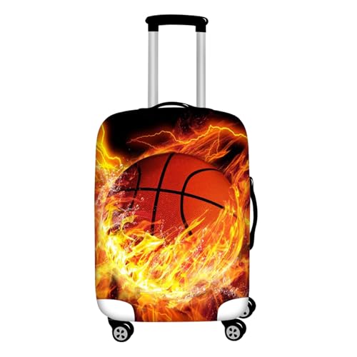 Forchrinse Burning Basketball Print Luggage Cover Polyester Travel Suitcase Cover for Luggage Protector Stretch&Durable&Washable,S