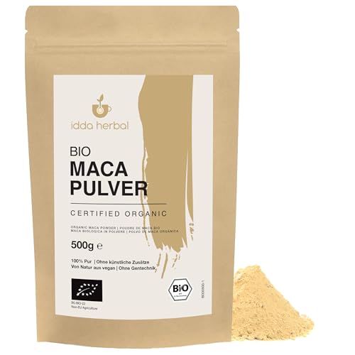 IDDA Herbal Maca Pulver aus Peru BIO 500g, Macawurzel gemahlen, bio Maca Pulver, glutenfrei