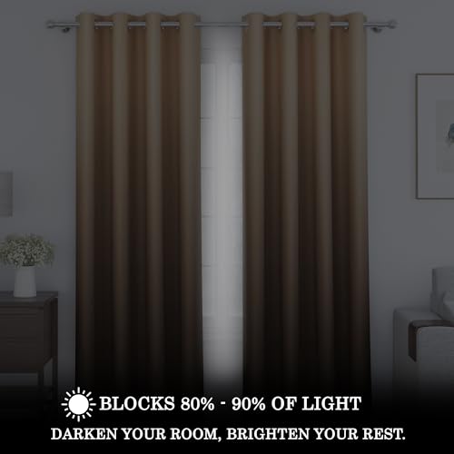 Image of Story@Home 100% True Blackout Window Curtains 5 Feet Long Set of 1 | Room Darkening Curtain | Gradient Printed | Ombre Curtains for Living Room | (116 x 152 cm, Beige & Brown)