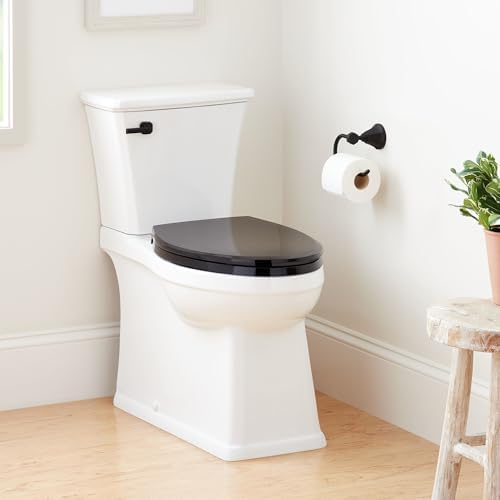 Signature Hardware 483990 Benbrook 1.28 GPF Two Piece Skirted Elongated Toilet - ADA Compliant, Elongated Heavy Duty Black Seat Included - White/Matte Black Lever