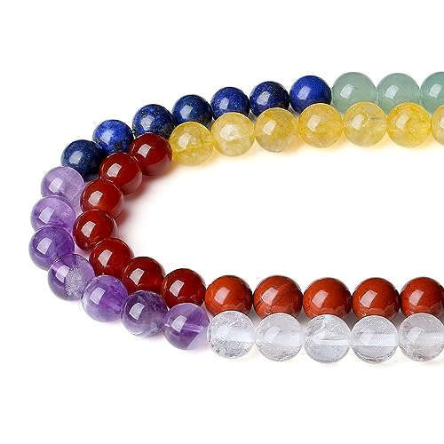 XIANNVXI 8mm Round Loose Assorted Crystal Beads Gemstone 7 Chakra Mixed Colourful Coloured Beads for Jewellery Making 47 Pcs - Image 3