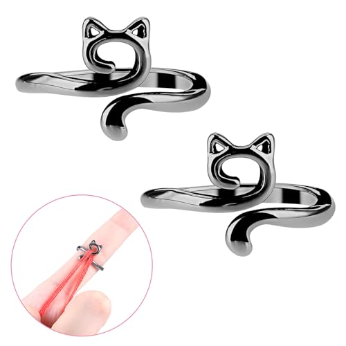 Image of YUXIANLB Adjustable Metal Crochet Rings with Cute Cat Ears 2PCS Yarn Guide Tension Rings for Faster Knitting Open Finger Hook for Beginners Knitting Accessories for Crafting Gift for Mothers Grandmas