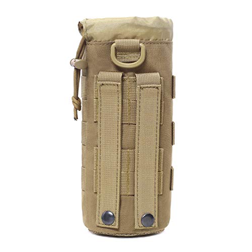 Tactical Molle Water Bottle Pouch Military Drawstring Open Top & Mesh Bottom Travel Water Bottle Holder Bag Tactical Hydration Carrier (Tan) #TOP2