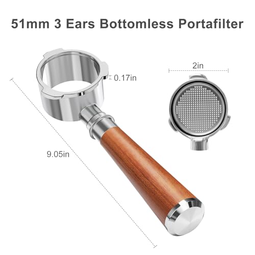 Image of 51mm Bottomless Portafilter 3 Ears Fits for CASABREWS CM5418, 3700Essential, 3700Gense, 3700Pro, Gevi 51mm 3 Ears Grouphead, Mr. Coffee Espresso and Cappuccino Machine, Stainless Steel Filter Basket