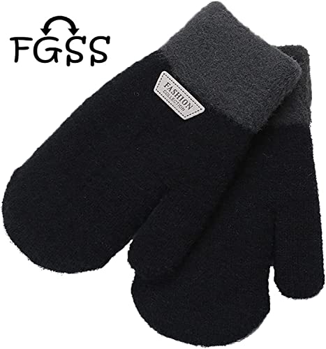 FGSS Kids Winter Stretch Knitted Mittens - Thick Warm Gloves for Boys Girls 4-7 Yrs4