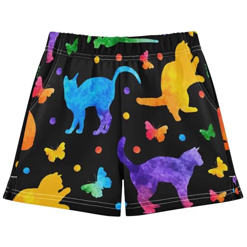 pnyoin Girl's Shorts Cute Cats Colorful Butterflies Athletic Running Shorts with Pockets Size 12-13t Multi