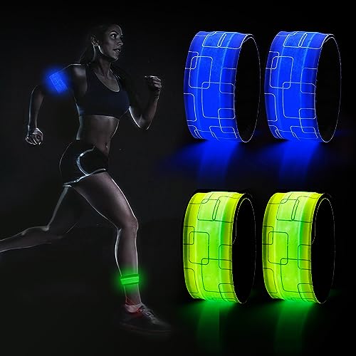 DazSpirit Lot de 4 Bracelets LED, Bracelets Lumineux LED Alimenté par Pile, lumière de sécurité Nocturne pour Jogging, Course à Pied, Chien, Course à...