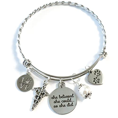 She Believed She Could So She Did VETERINARIAN Gift, Veterinary Medicine Bracelet Graduation Gift, Veterinary Graduation She Believed Charm Bracelet, Vet Gift, DVM Gift