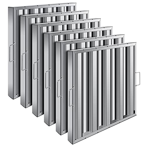 Hood Filters 19.5W x 19.5H Inch 430 Stainless Steel Pack of 6, 4 Grooves Commercial Hood Filters, Commercial Kitchen Range Hood Filter for Grease Rated Commercial Kitchen Exhaust Hoods