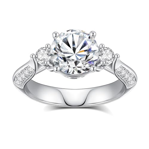 Moissanite Rings for Women 3 Stone Engagement Promise Rings S925 Sterling Silver 18K White Gold Plated Rings for Wedding Anniversary