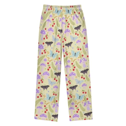 Pajama Pants Lounge Sleep PJ Bottoms Sleepwear Elastic Waist Drawstring S Mushroom Witch Moth Yellow2