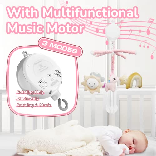 FEISIKE Baby Crib Mobile for Girls with 3 Modes Musical Box,Volume Control,Sleep Soother with 12 Lullabies,Pink,Nursery Toys for Newborn Ages 0 and Older