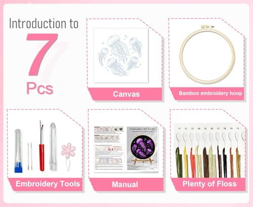 Image of Huacan Embroidery Kit for Beginners,Flower Embroidery Kits for Adult, Needlepoint Kits for Adults with Stamped Patterns