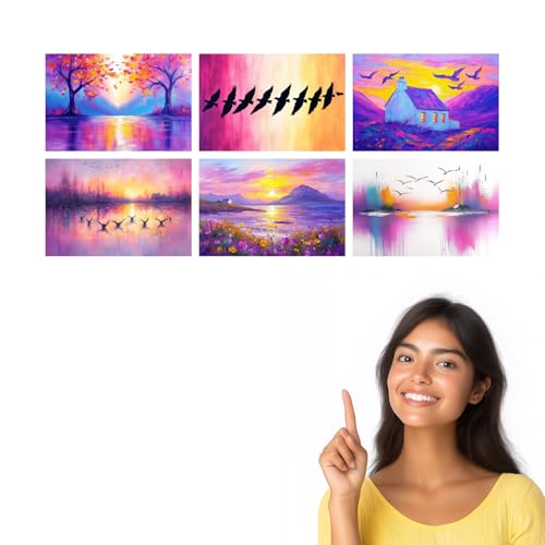 Image of SiddArtify Abstract Landscape Wall Art Prints Set - Colorful Nature Poster Decor for Living Room Bedroom Office - 8x12 Sticker Pack of 6