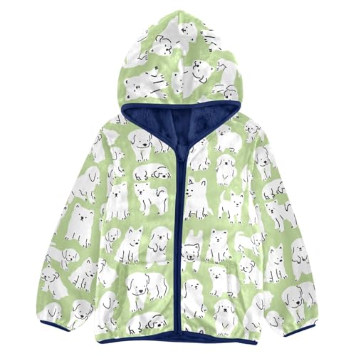 Hand Drawn Cute Pet Dogs Doodle Girls Fleece Jacket Girls Fall Jacket Girls Zip Up Hoodie Girls Sherpa Jacket 2-10T