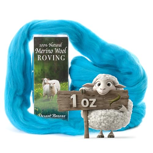 Image of Desert Breeze Distributing 100% Natural Merino Wool Roving - Premium Combed Top Merino Roving Wool - Tapestry, Spinning, Wet Felting & Needle Felting Supplies - 21.5 Micron - 1 oz, Color Peacock Blue