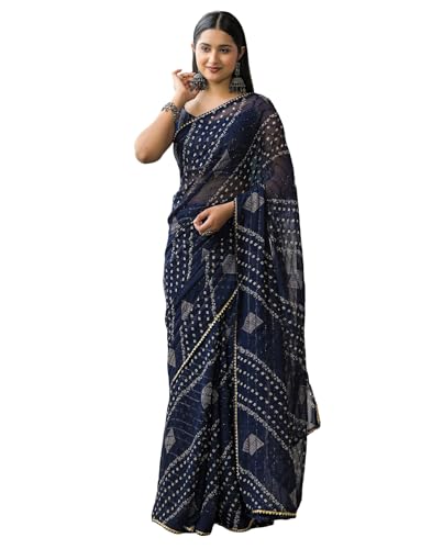 Image of SIRIL Women's Georgette Bandhani Printed Saree With Unstitched Blouse Piece