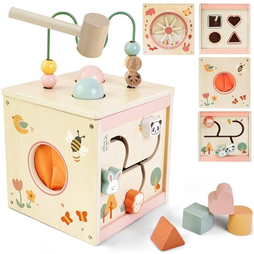 Image of MILEFUN Wooden Activity Cube for 1 Year Old | 7-in-1,Montessori Baby Toys,Educational Toy for Toddlers, First Birthday Gift for Toddlers