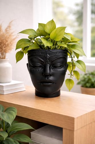 Image of Ceramic Lady Face Wall Hanging Planter | 17.5 x 13.5 cm Abstract Face Vase for Indoor Wall, Living Room, Balcony & Home Decor (Black Wall Hanging & Table Top)