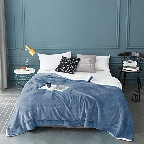 Lbro2M Sherpa Fleece Bed Blanket Queen Size,Super Soft Fuzzy Plush Warm Cozy Fluffy Microfiber Couch Throw Velvet Double Reversible Luxurious Blankets (Light Blue, Queen(90X90 Inches)) #TOP1