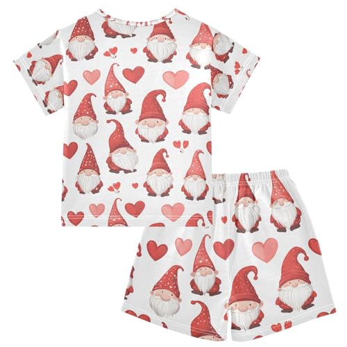 ALAZA Gnome Love Heart Pajamas Set Short Sleeve Cotton Sleepwear Summer Pjs 2 Piece 5-14Y2